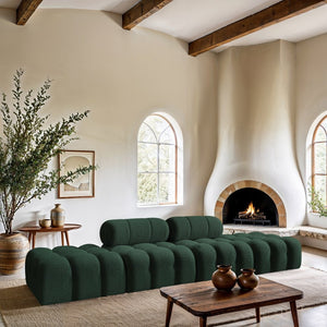 Meridian Furniture Ames Four Piece Modular Sofa in Rich Green Boucle for Contemporary Living Rooms 611Green-S136C