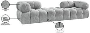 Meridian Furniture Ames Grey Boucle Three Piece Modular Sectional Sofa for Contemporary Living Rooms 611Grey-S102D