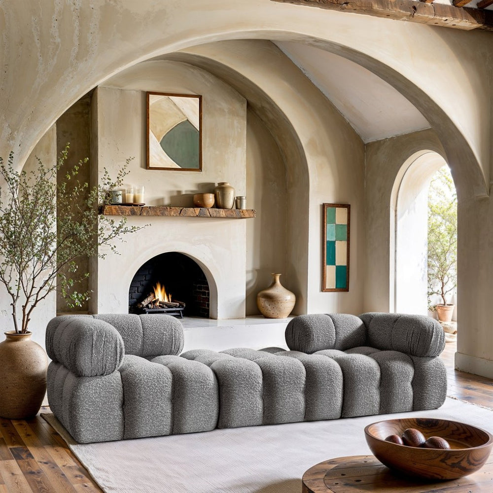 Meridian Furniture Ames Grey Boucle Three Piece Modular Sectional Sofa for Contemporary Living Rooms 611Grey-S102D