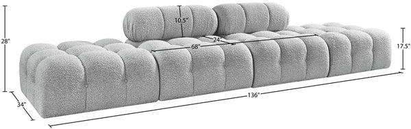 Meridian Furniture Ames Four Piece Modular Sectional in Plush Grey Boucle for Open Living Spaces 611Grey-S136C