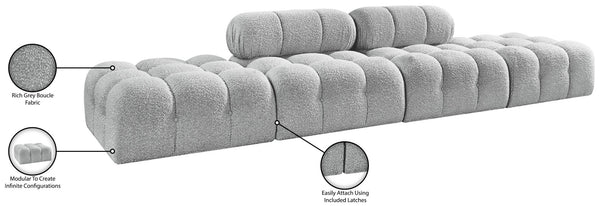 Meridian Furniture Ames Four Piece Modular Sectional in Plush Grey Boucle for Open Living Spaces 611Grey-S136C