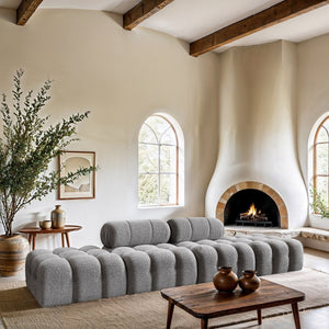 Meridian Furniture Ames Four Piece Modular Sectional in Plush Grey Boucle for Open Living Spaces 611Grey-S136C
