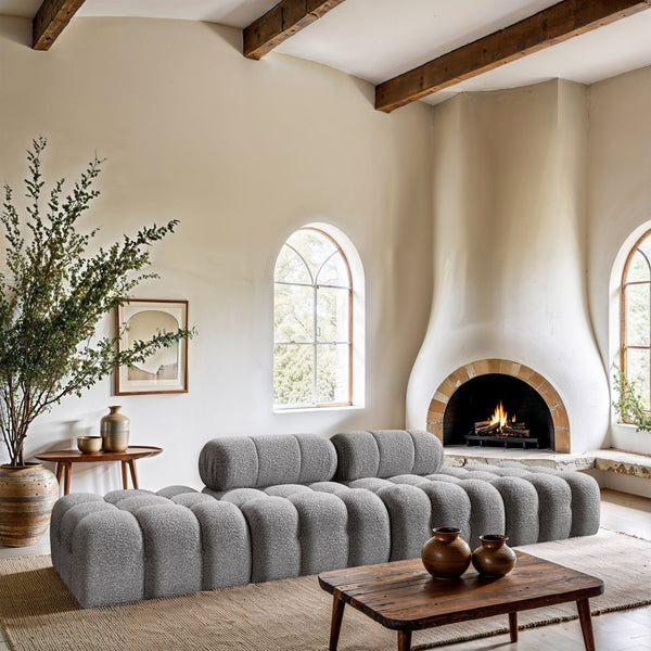 Meridian Furniture Ames Four Piece Modular Sectional in Plush Grey Boucle for Open Living Spaces 611Grey-S136C