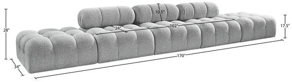 Meridian Furniture Ames Five Piece Boucle Modular Sectional Sofa for Spacious Contemporary Living Rooms 611Grey-S170A