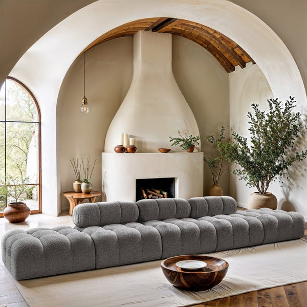 Meridian Furniture Ames Five Piece Boucle Modular Sectional Sofa for Spacious Contemporary Living Rooms 611Grey-S170A