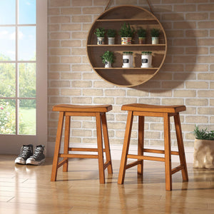 Cosimo Solid Rubberwood Saddleback Counter Stools Set of Two for Kitchen Islands
