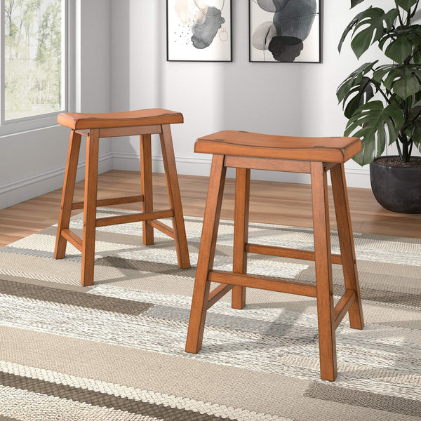 Cosimo Solid Rubberwood Saddleback Counter Stools Set of Two for Kitchen Islands