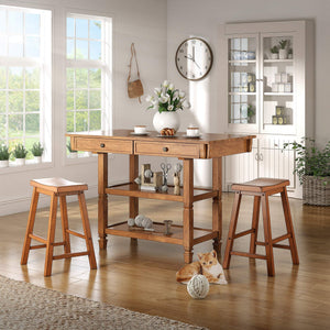 Cosimo Solid Rubberwood Saddleback Counter Stools Set of Two for Kitchen Islands