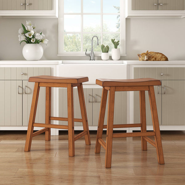Cosimo Solid Rubberwood Saddleback Counter Stools Set of Two for Kitchen Islands