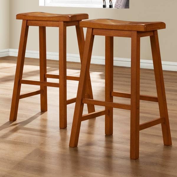 Cosimo Solid Rubberwood Bar Stools Set of 2 with Saddleback Seat Distressed Finish