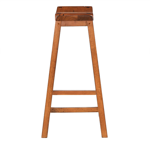 Cosimo Solid Rubberwood Bar Stools Set of 2 with Saddleback Seat Distressed Finish