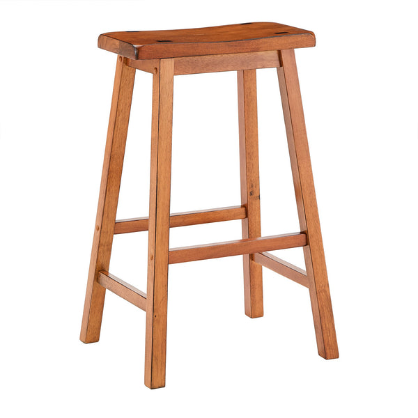 Cosimo Solid Rubberwood Bar Stools Set of 2 with Saddleback Seat Distressed Finish