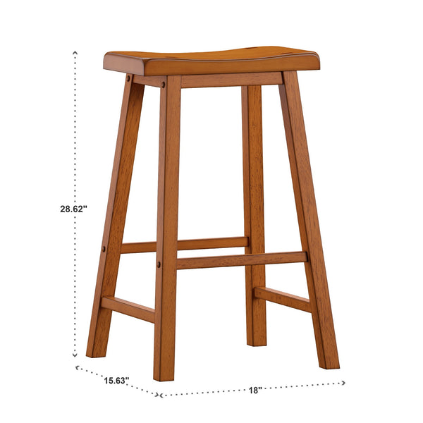 Cosimo Solid Rubberwood Bar Stools Set of 2 with Saddleback Seat Distressed Finish