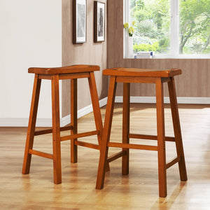 Cosimo Solid Rubberwood Bar Stools Set of 2 with Saddleback Seat Distressed Finish