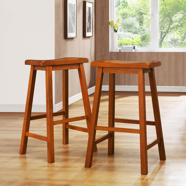 Cosimo Solid Rubberwood Bar Stools Set of 2 with Saddleback Seat Distressed Finish
