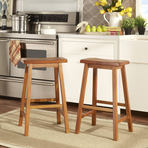 Cosimo Solid Rubberwood Bar Stools Set of 2 with Saddleback Seat Distressed Finish