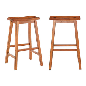 Cosimo Solid Rubberwood Bar Stools Set of 2 with Saddleback Seat Distressed Finish