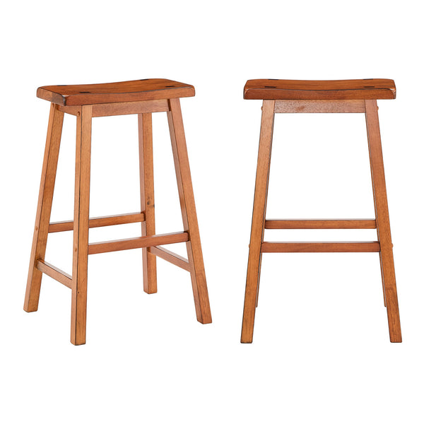 Cosimo Solid Rubberwood Bar Stools Set of 2 with Saddleback Seat Distressed Finish