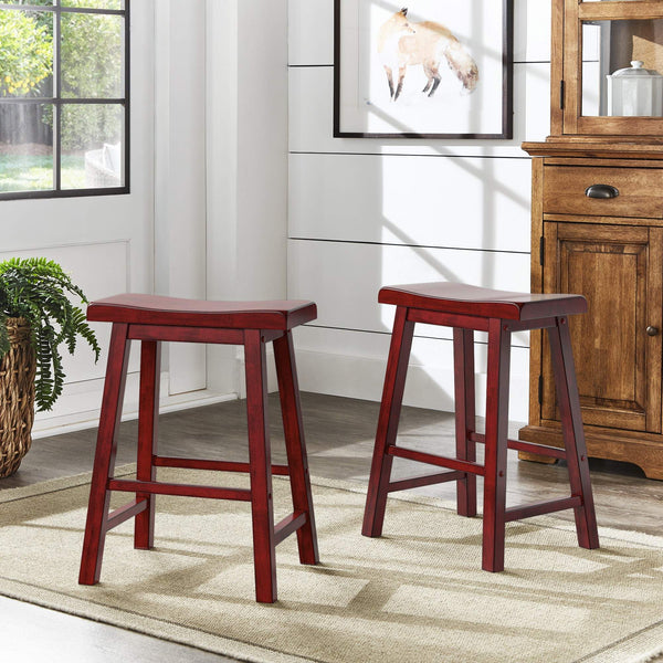 Cosimo Solid Rubberwood Saddleback Counter Stools Set of Two for Kitchen Islands