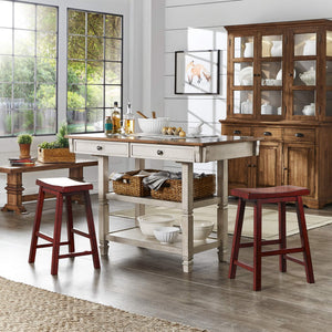 Cosimo Solid Rubberwood Saddleback Counter Stools Set of Two for Kitchen Islands
