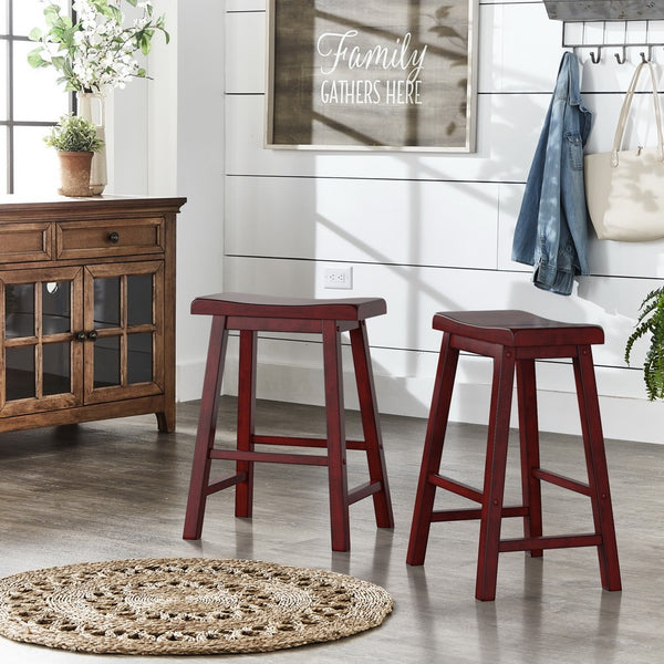 Cosimo Solid Rubberwood Saddleback Counter Stools Set of Two for Kitchen Islands