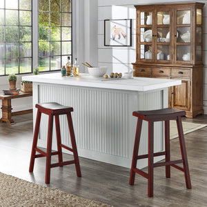 Cosimo Solid Rubberwood Bar Stools Set of 2 with Saddleback Seat Distressed Finish