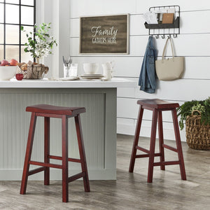 Cosimo Solid Rubberwood Bar Stools Set of 2 with Saddleback Seat Distressed Finish