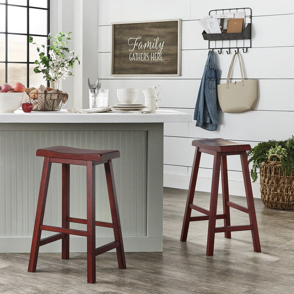 Cosimo Solid Rubberwood Bar Stools Set of 2 with Saddleback Seat Distressed Finish