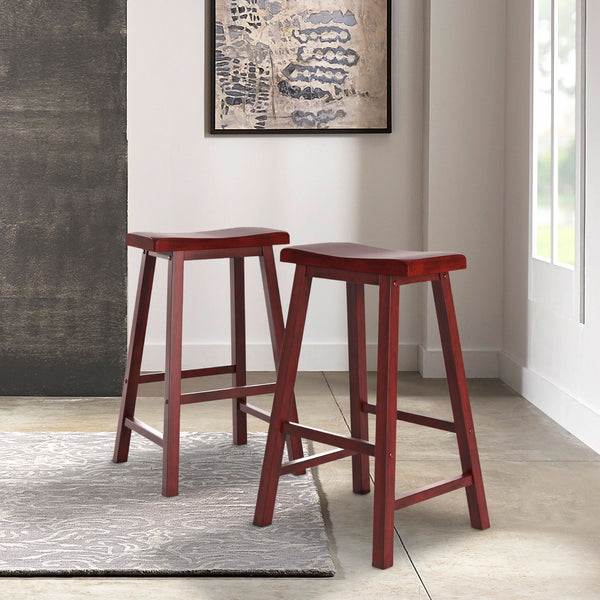 Cosimo Solid Rubberwood Bar Stools Set of 2 with Saddleback Seat Distressed Finish