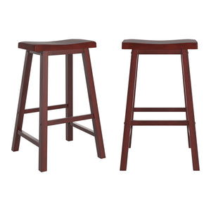 Cosimo Solid Rubberwood Bar Stools Set of 2 with Saddleback Seat Distressed Finish