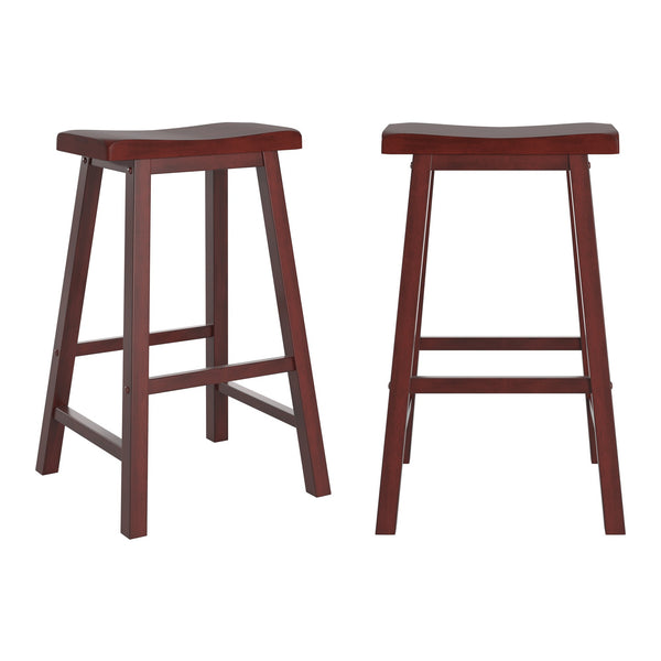 Cosimo Solid Rubberwood Bar Stools Set of 2 with Saddleback Seat Distressed Finish