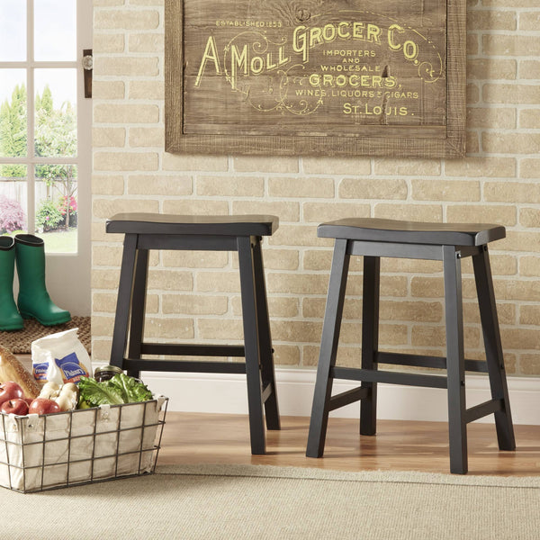 Cosimo Solid Rubberwood Saddleback Counter Stools Set of Two for Kitchen Islands