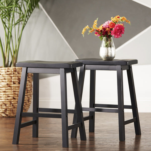 Cosimo Solid Rubberwood Saddleback Counter Stools Set of Two for Kitchen Islands