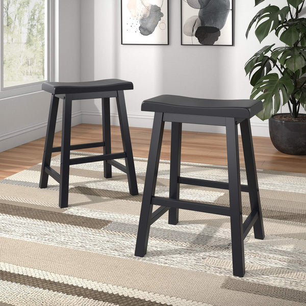 Cosimo Solid Rubberwood Saddleback Counter Stools Set of Two for Kitchen Islands