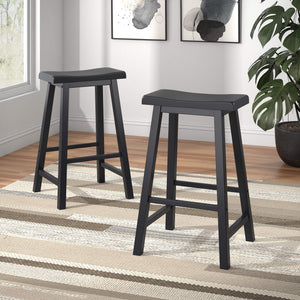 Cosimo Solid Rubberwood Bar Stools Set of 2 with Saddleback Seat Distressed Finish