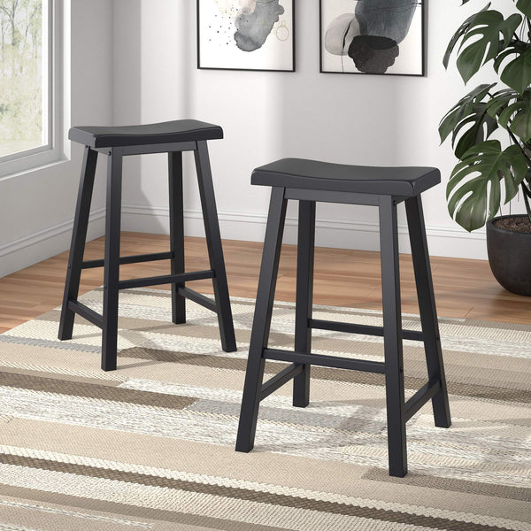 Cosimo Solid Rubberwood Bar Stools Set of 2 with Saddleback Seat Distressed Finish