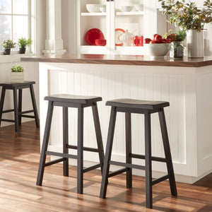Cosimo Solid Rubberwood Bar Stools Set of 2 with Saddleback Seat Distressed Finish
