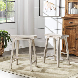 Cosimo Solid Rubberwood Saddleback Counter Stools Set of Two for Kitchen Islands