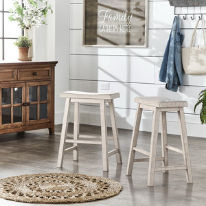 Cosimo Solid Rubberwood Saddleback Counter Stools Set of Two for Kitchen Islands