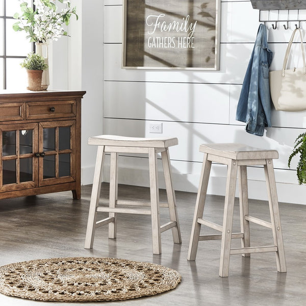 Cosimo Solid Rubberwood Saddleback Counter Stools Set of Two for Kitchen Islands