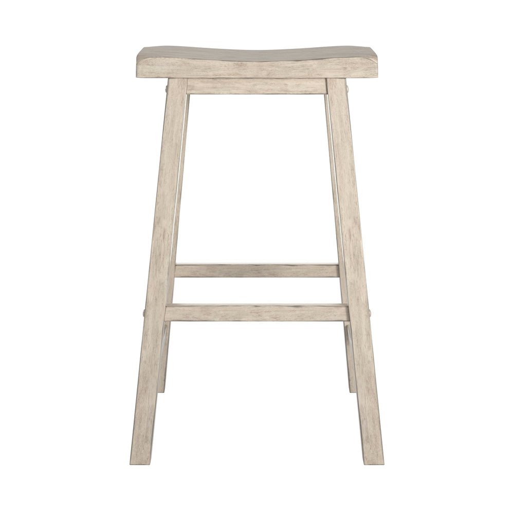 Homelegance Cosimo Solid Rubberwood Bar Stools Set of 2 with Saddleback Seat Distressed Finish Antique White 611WH-29