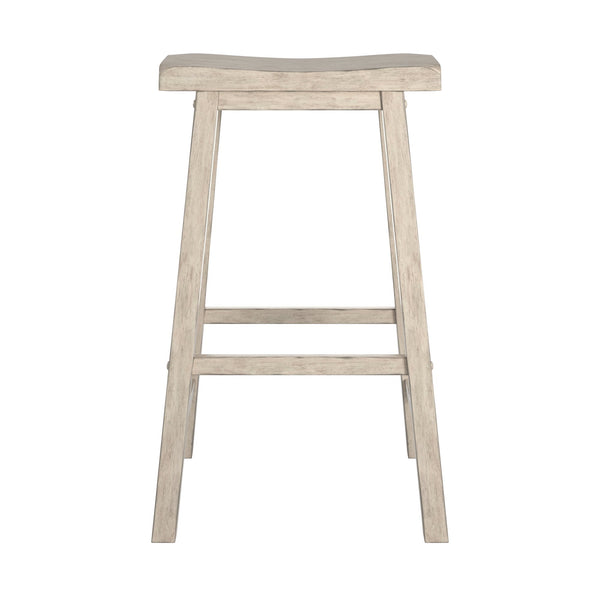 Homelegance Cosimo Solid Rubberwood Bar Stools Set of 2 with Saddleback Seat Distressed Finish Antique White 611WH-29