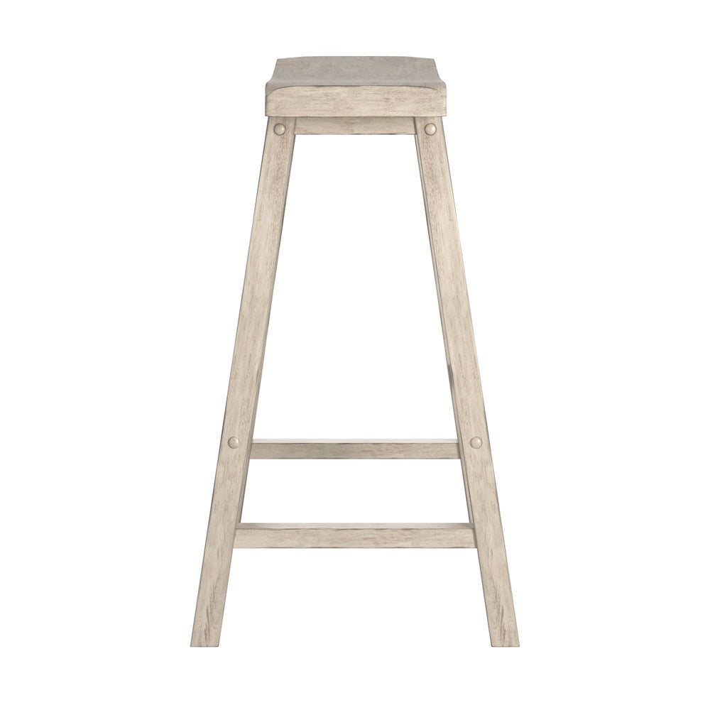 Homelegance Cosimo Solid Rubberwood Bar Stools Set of 2 with Saddleback Seat Distressed Finish Antique White 611WH-29