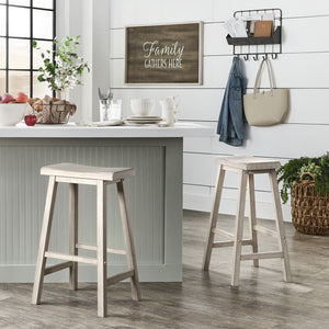 Cosimo Solid Rubberwood Bar Stools Set of 2 with Saddleback Seat Distressed Finish