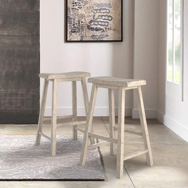 Cosimo Solid Rubberwood Bar Stools Set of 2 with Saddleback Seat Distressed Finish