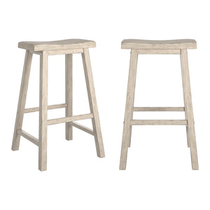 Cosimo Solid Rubberwood Bar Stools Set of 2 with Saddleback Seat Distressed Finish