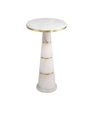 Currey & Company Eleanora Drinks Table - Elegant Alabaster & Brass Pedestal, Modern Design For Sophisticated Spaces White Alabaster ,Brass 3000-0320-currey-company
