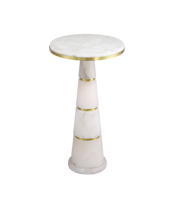 Currey & Company Eleanora Drinks Table - Elegant Alabaster & Brass Pedestal, Modern Design For Sophisticated Spaces White Alabaster ,Brass 3000-0320-currey-company