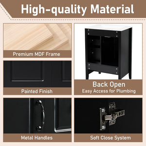 English Elm Christopher Knight Home® - 24 Freestanding Retro Bathroom Vanity with Ceramic Sink, Soft-Close Cabinet & Drawers, Painted MDF Finish Black N759P292551B