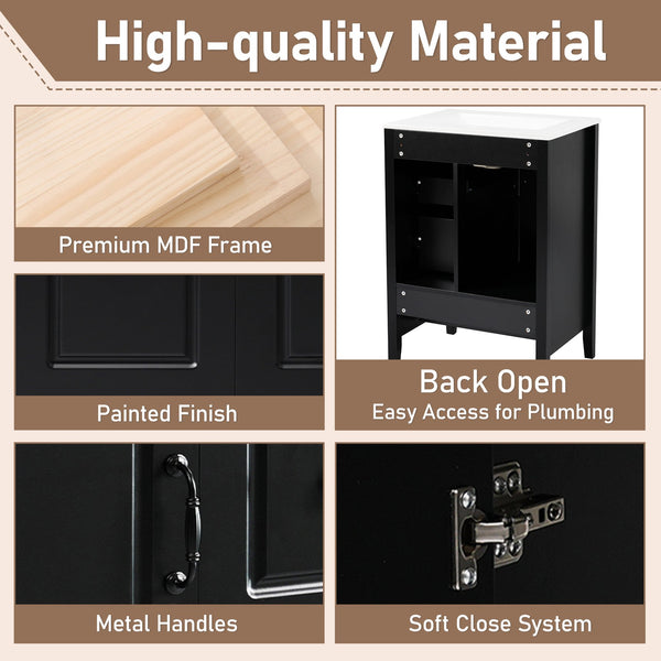 English Elm Christopher Knight Home® - 24 Freestanding Retro Bathroom Vanity with Ceramic Sink, Soft-Close Cabinet & Drawers, Painted MDF Finish Black N759P292551B